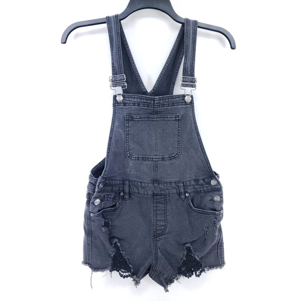 No Boundaries Destroyed Denim Shortalls Juniors Size M (7-9) Black